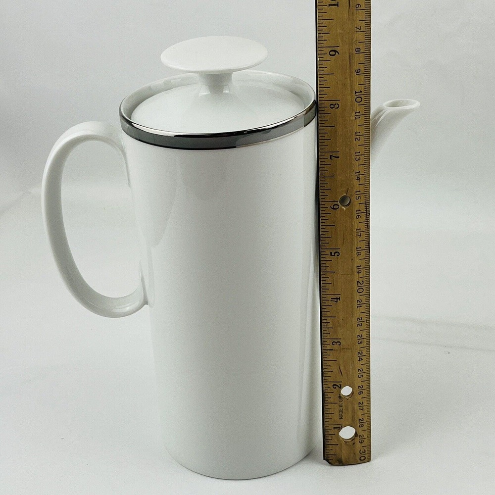 Vintage Thomas Small Coffee Pot & Lid 8" Gray Platinum Band & Trim THO194 - Picture 8 of 9